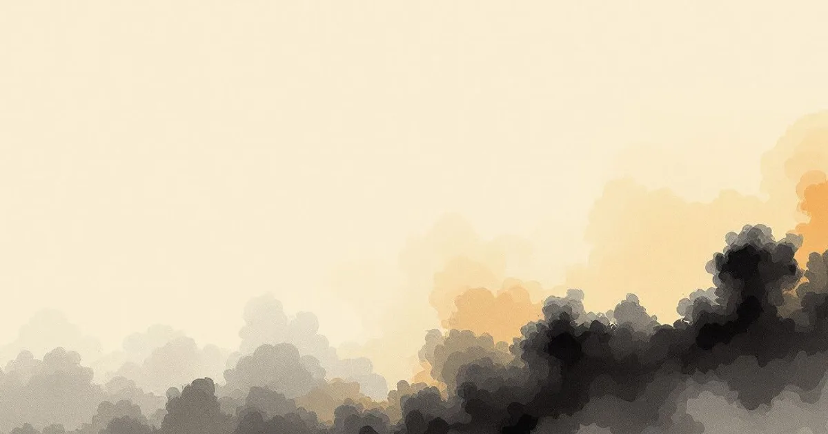 Sumi-e ink-wash illustration: faint tiers of cloud rising in layers into a pale open sky.