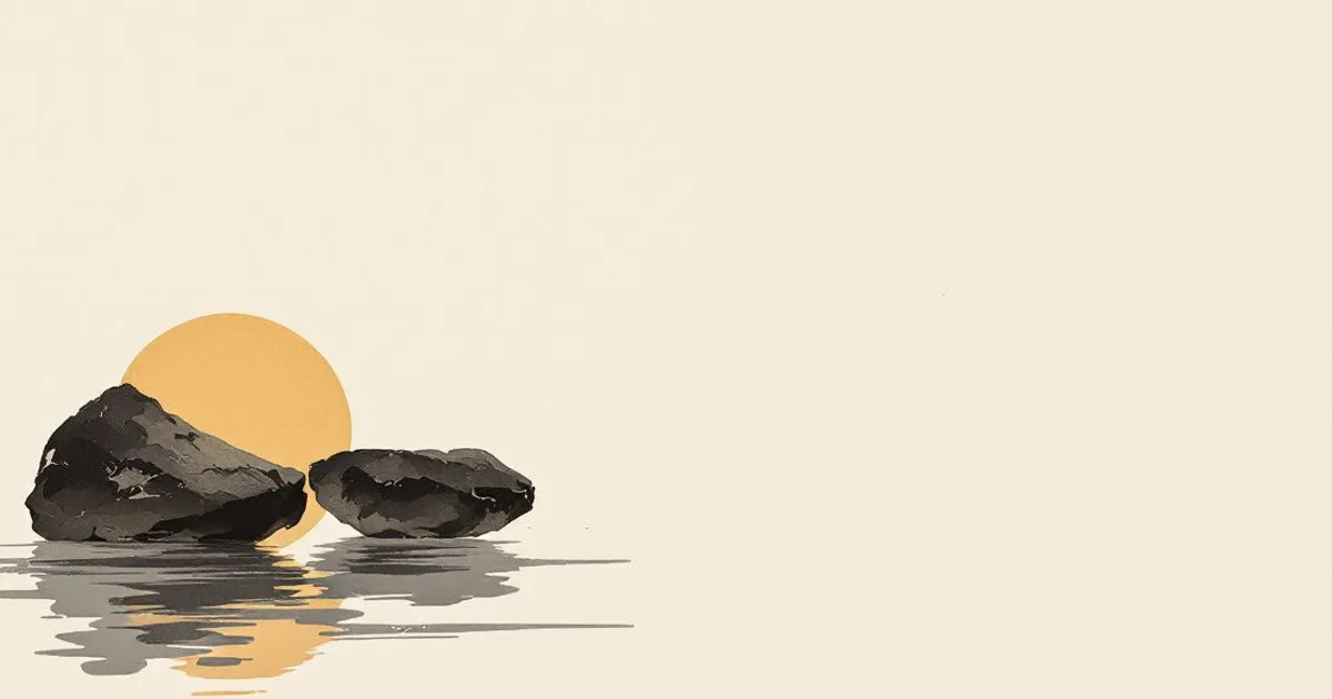 Sumi-e ink-wash illustration: a balanced pair of river stones.