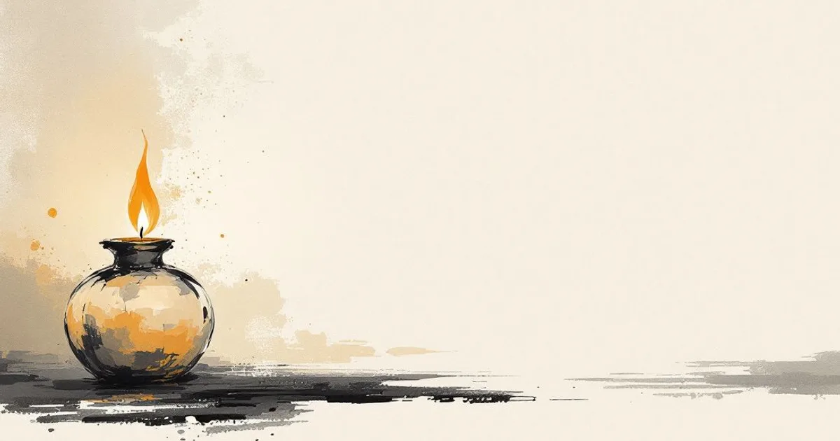 Sumi-e ink-wash illustration: a single steady candle unmoved in a quiet room.