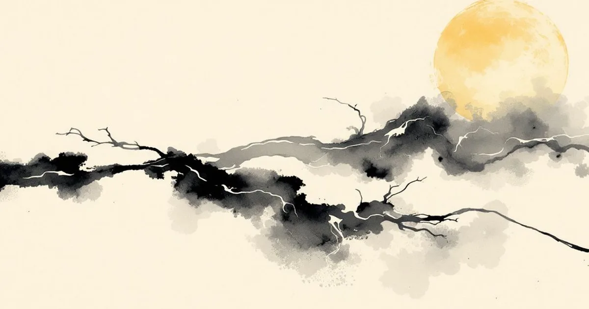 Sumi-e ink-wash illustration: two quiet streams meeting and merging.