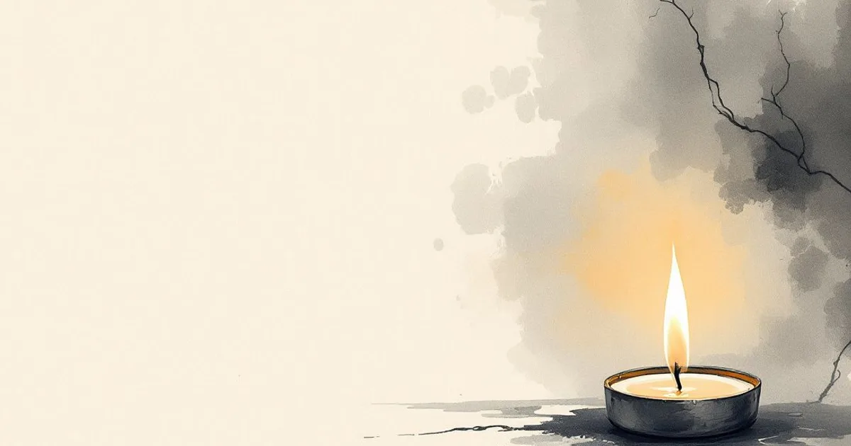 Sumi-e ink-wash illustration: one candle flame in stillness.