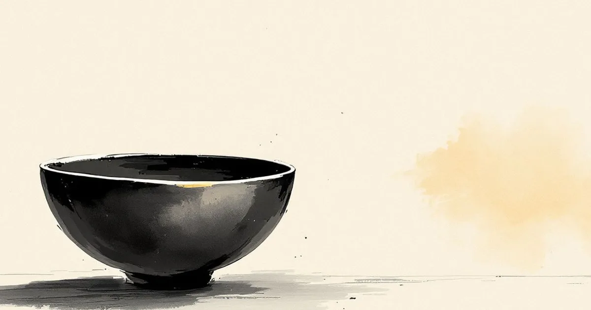 Sumi-e ink-wash illustration: a single empty bowl.