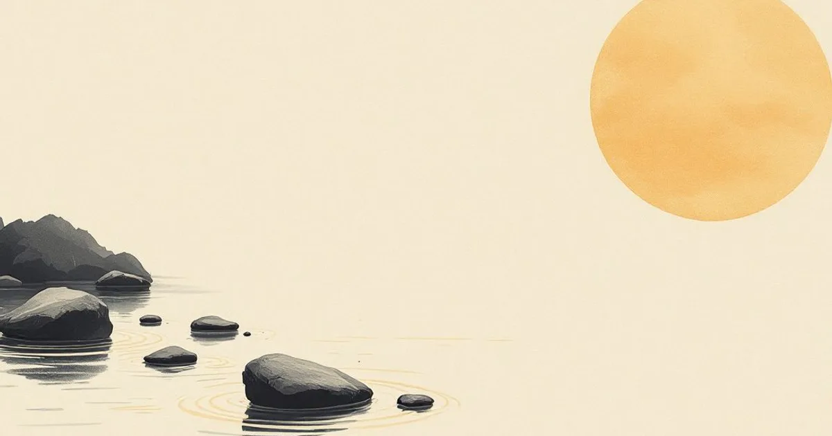 Sumi-e ink-wash illustration: a clear stream flowing over smooth stones.