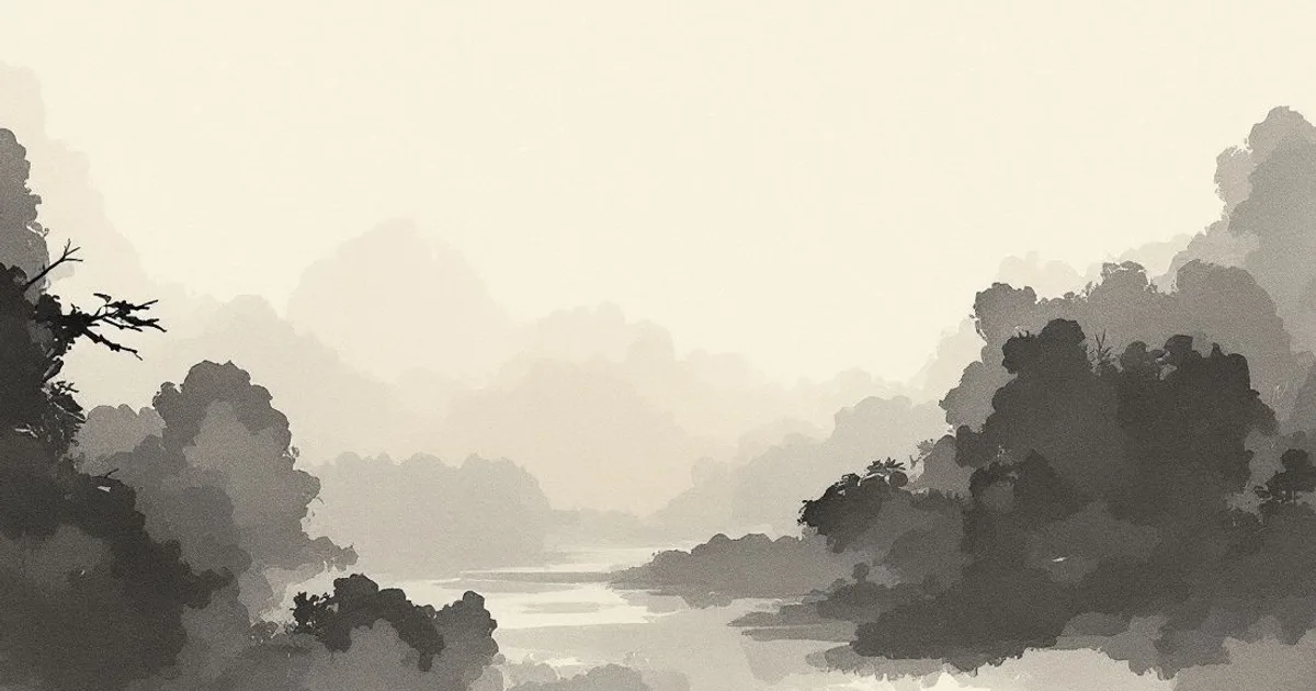 Sumi-e ink-wash illustration: a single empty bowl.