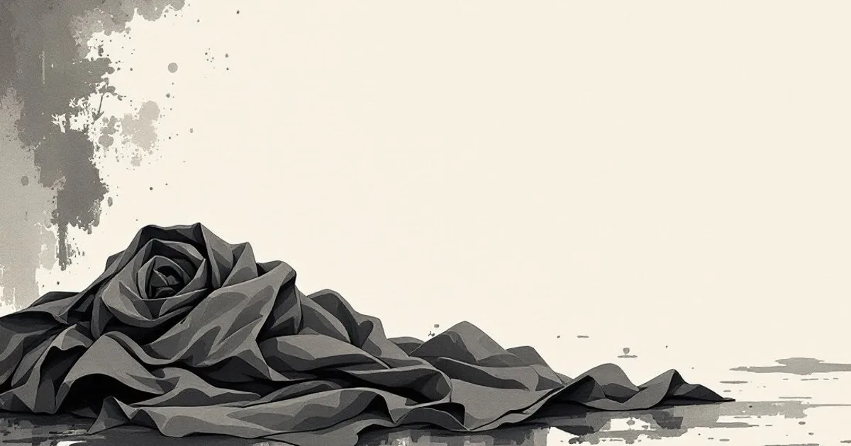 Sumi-e ink-wash illustration: a folded monastic robe at rest.