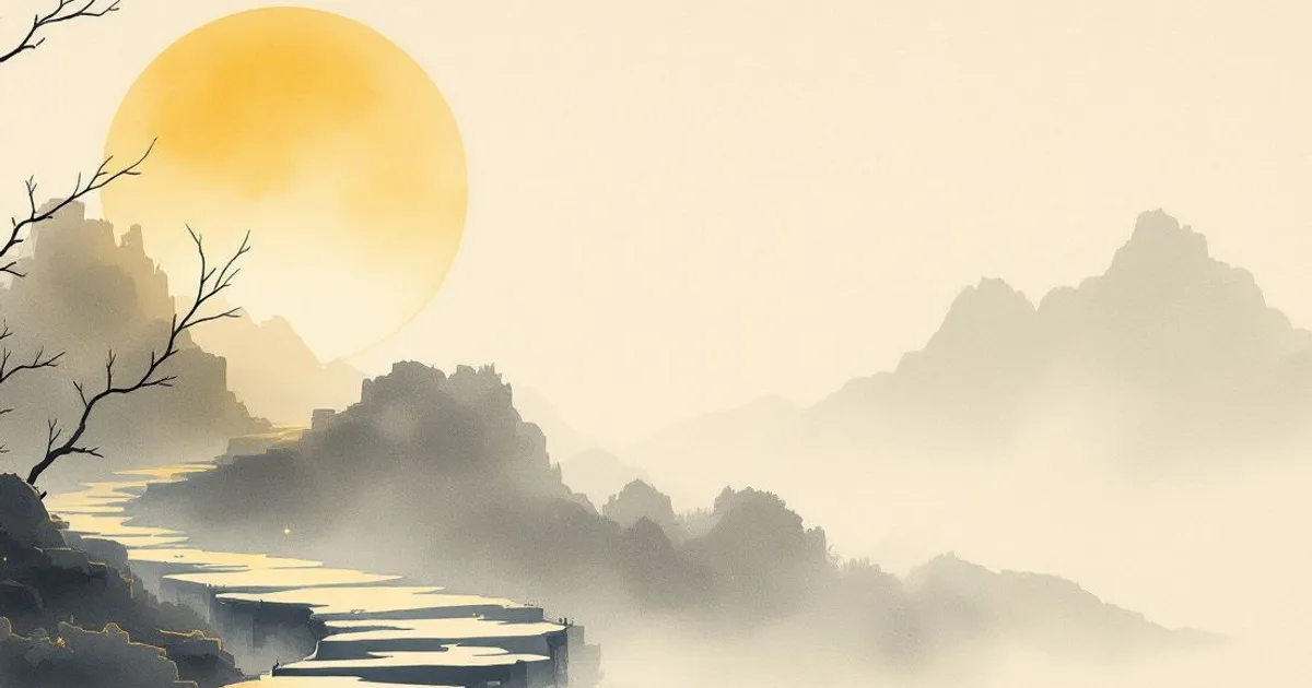 Sumi-e ink-wash illustration: a lit paper lantern marking the way.