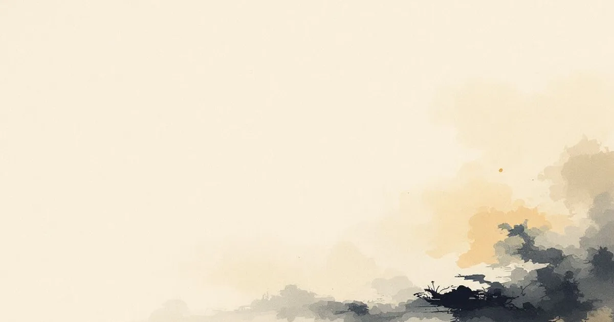 Sumi-e ink-wash illustration: a single page turning in still air.