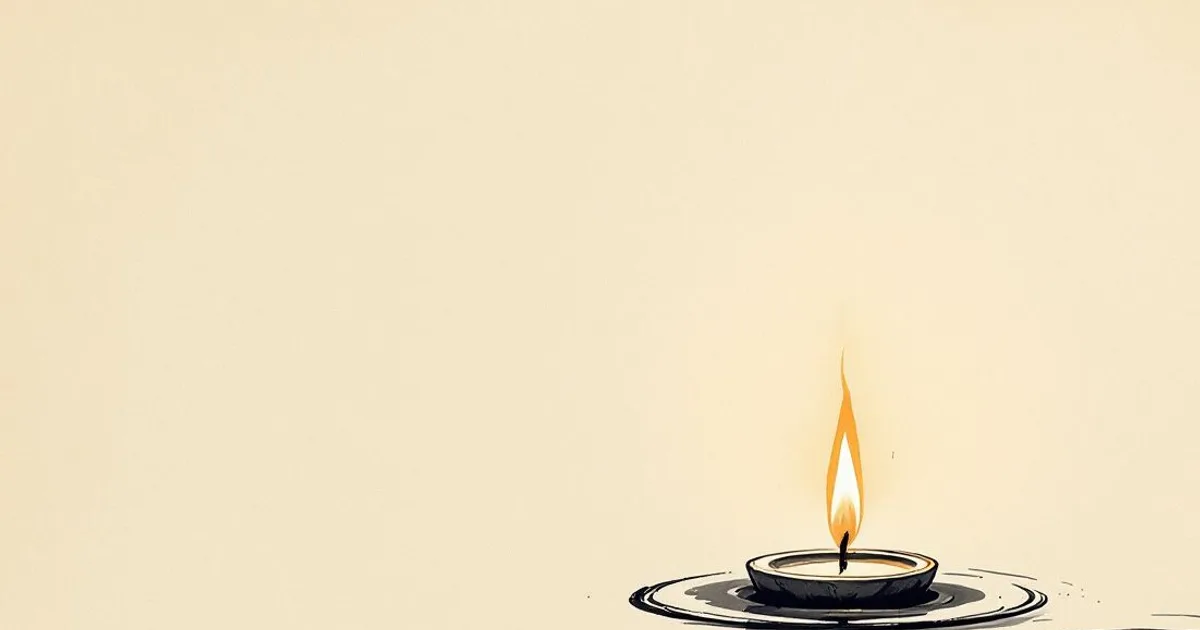 Sumi-e ink-wash illustration: one candle flame in stillness.