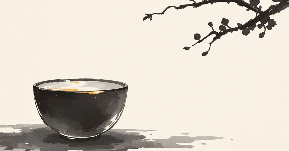 Sumi-e ink-wash illustration: a simple alms bowl.