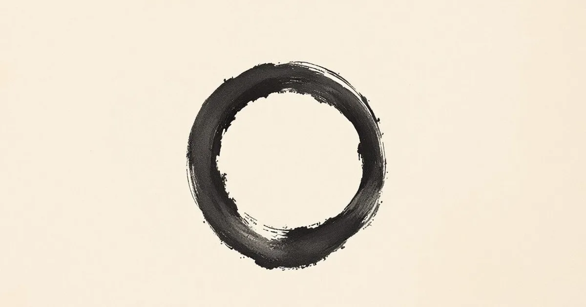 Sumi-e ink-wash illustration: a single ensō, an incomplete brushed ink circle.