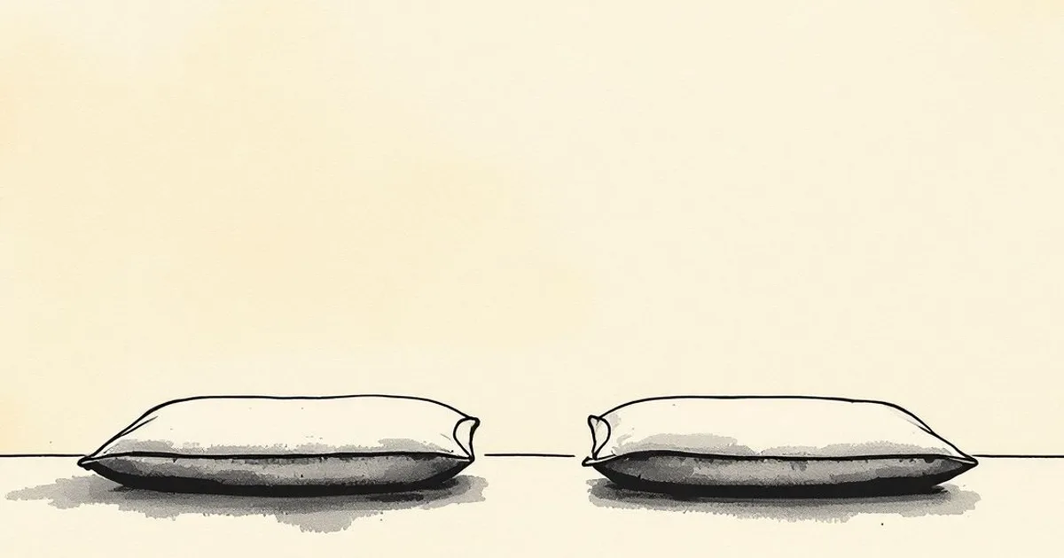 Sumi-e ink-wash illustration: two simple empty meditation cushions side by side in a quiet, softly lit room.